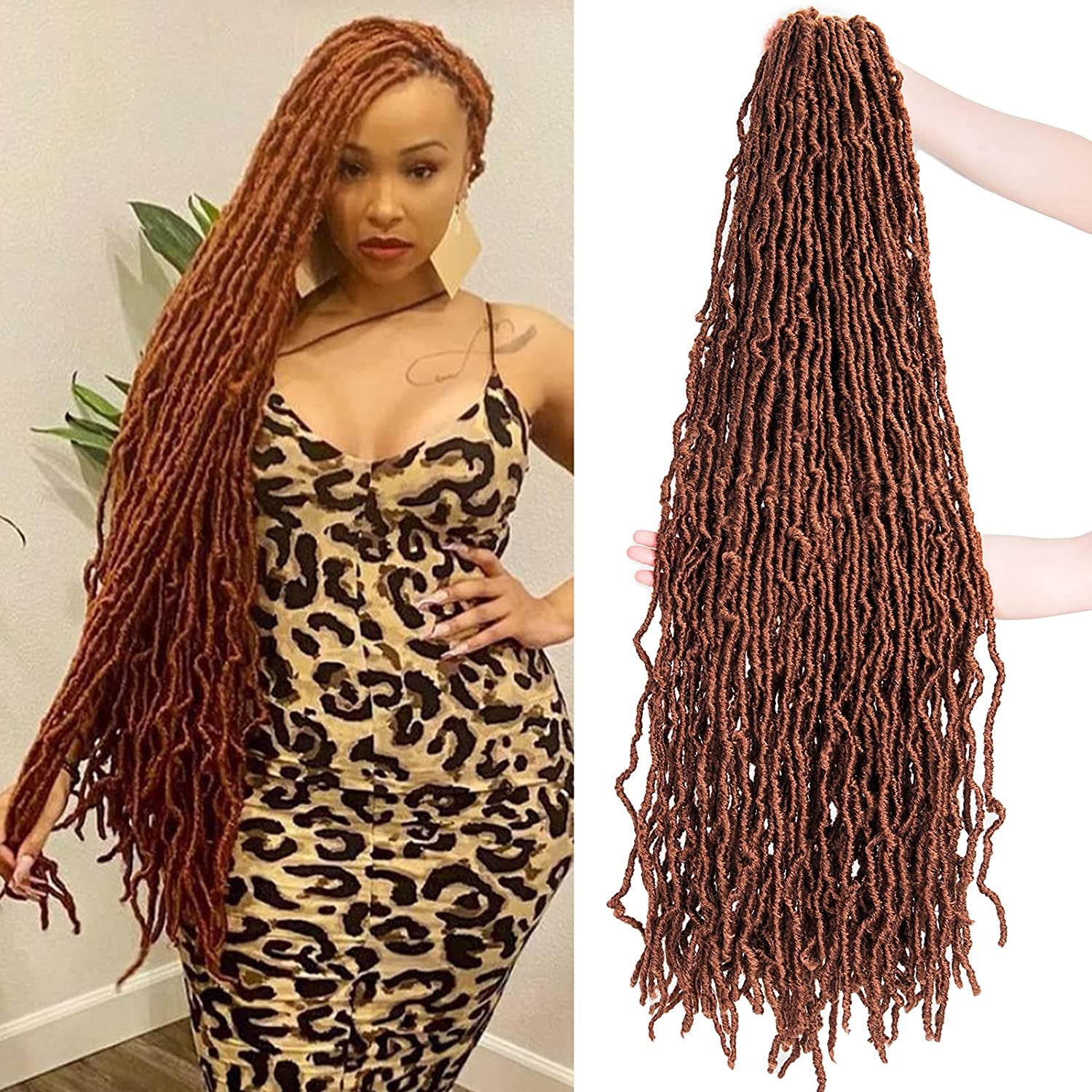 Xtrend 5Packs 36 Inch New Faux Locs Crochet Hair Dark Brown Natural Goddess  Faux Locs Soft Locs Wavy Dreadlock Crochet Hair Extensions 14strands/pack